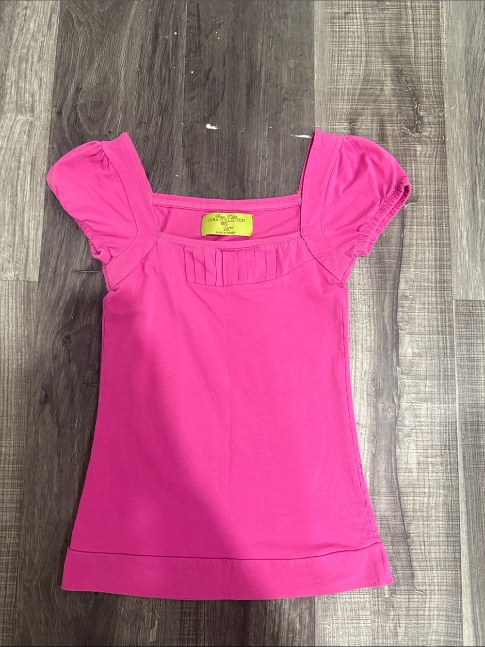 Zara Hot Pink Square Neck Puff Sleeve Tee